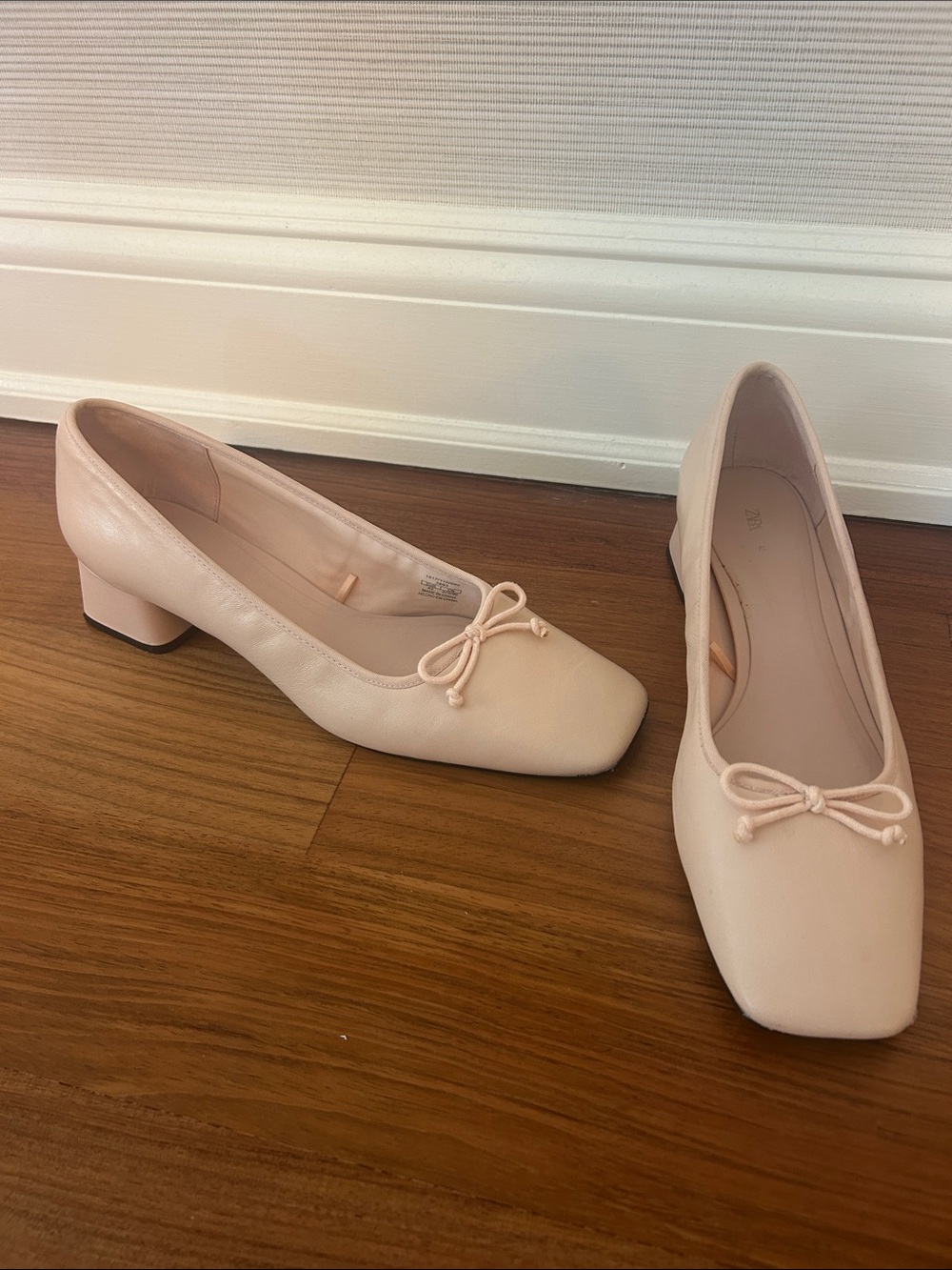 Zara Pale Pink Square-Toe Low Heel Ballet Pumps